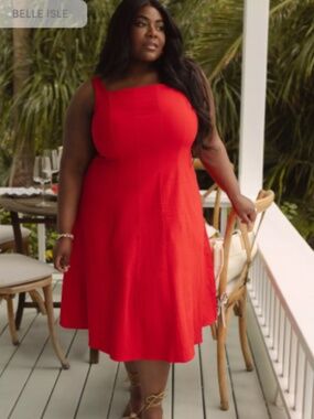 Belle Isle Red Fit & Flare Tea Length Dress Size 22